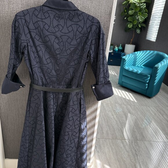 Teri Jon by Rickie Freeman Navy Embroidered Shirt Dress with Belt (Size 8) - Picture 5 of 5